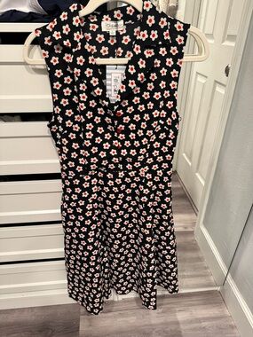 Tulip B Sleeveless Midi Dress in Black with Red & White Floral Print